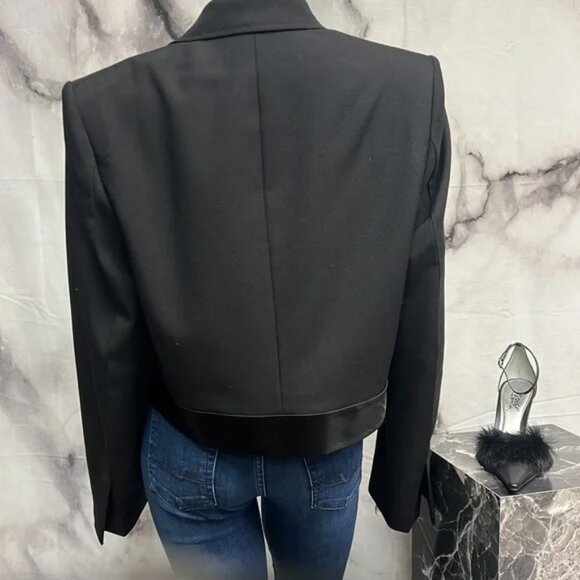 Helmet Lang Black Crop Blazer with Satin Trim - Picture 3 of 7